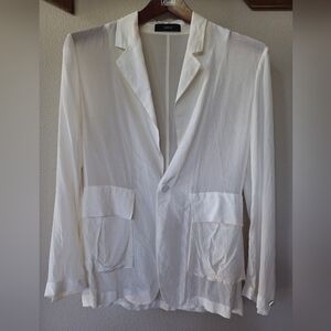 Initial Fashion Womens 100% Silk Semi Sheer Ivory Blazer. Relaxed fit. Size S
